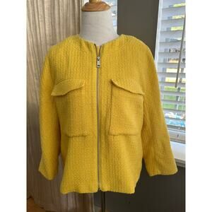 size 10 H&M Yellow Tweed 3/4 Cropped Sleeve Zipper Jacket